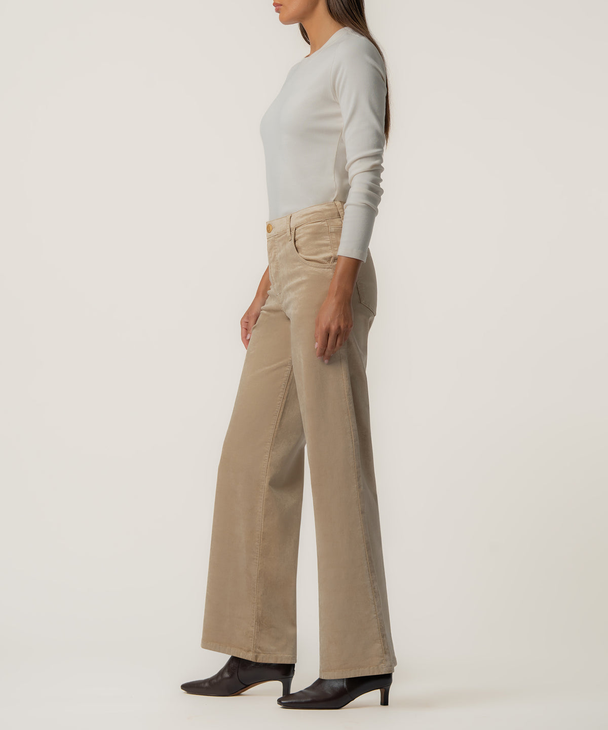Jean Velveteen High Rise Flare, Short Inseam in Champagne