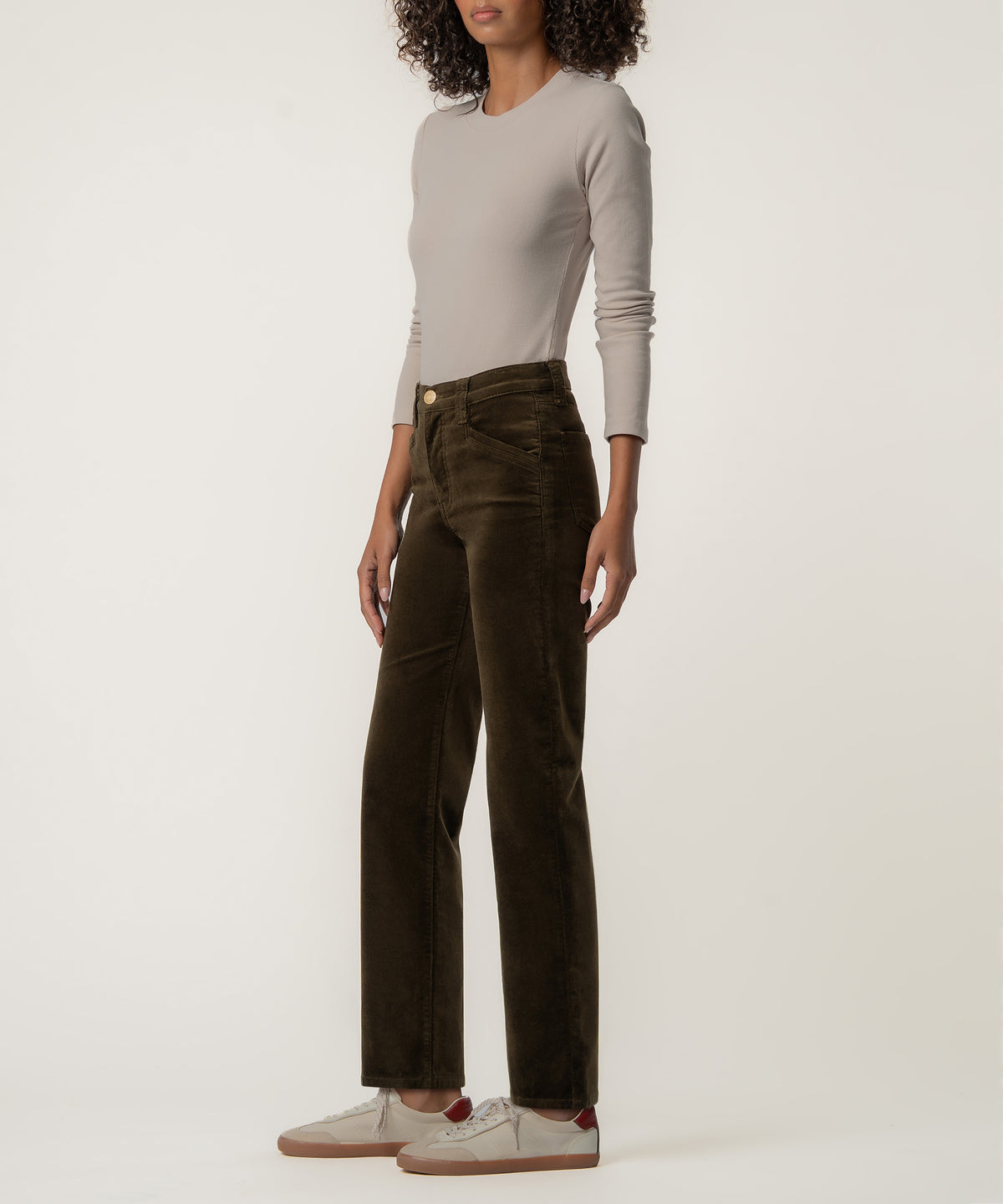 Avery Velveteen High Rise Straight Leg in Tobacco