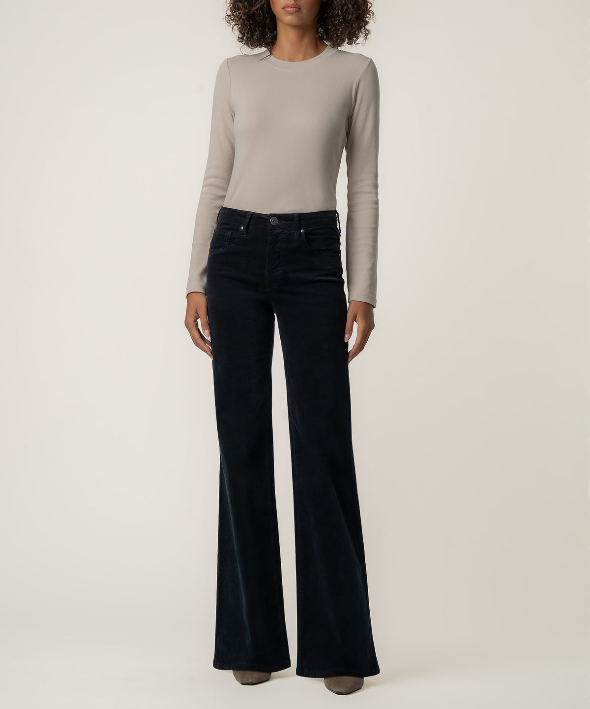 Liliana Velveteen High Rise Flare in Black