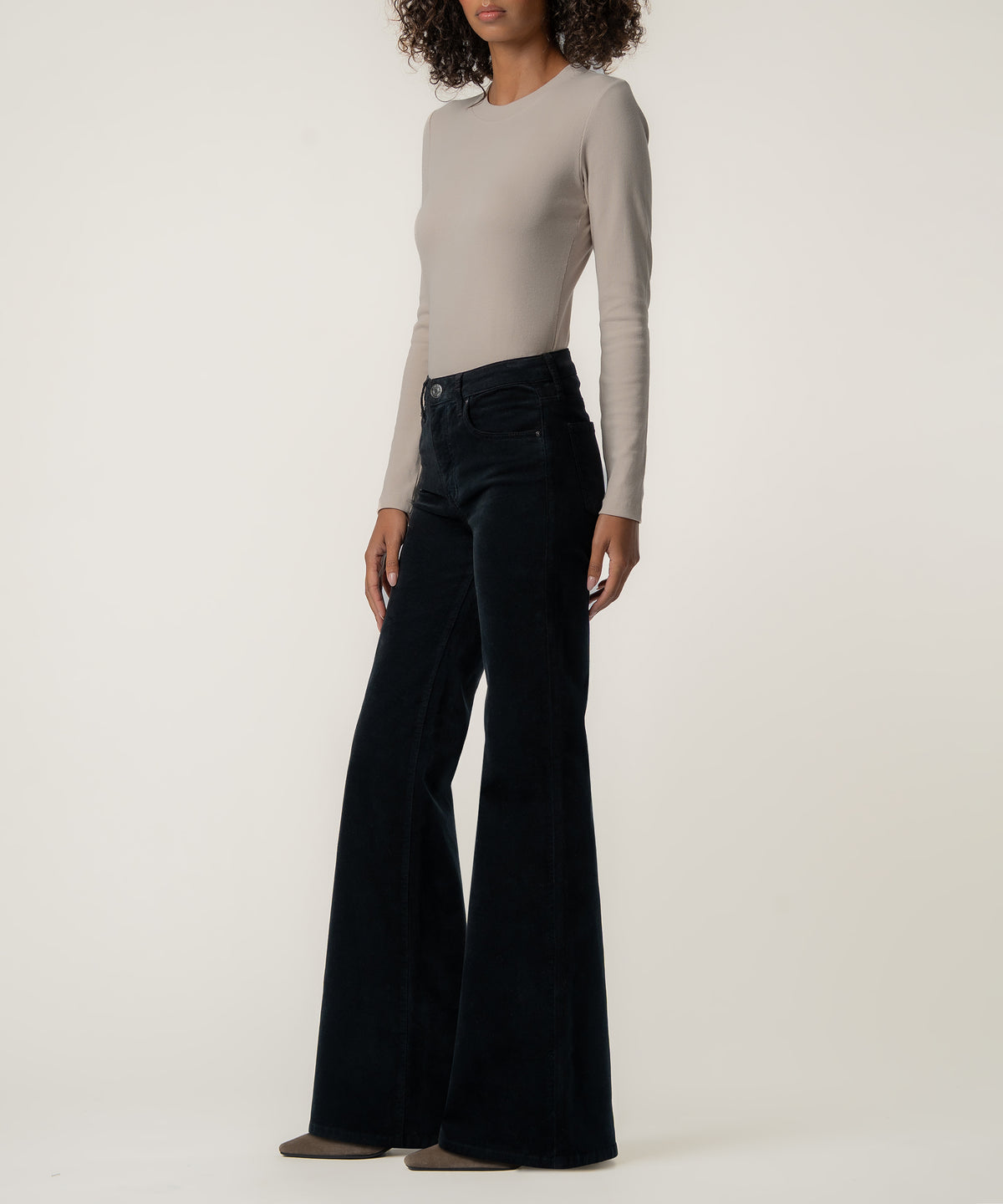 Liliana Velveteen High Rise Flare in Black