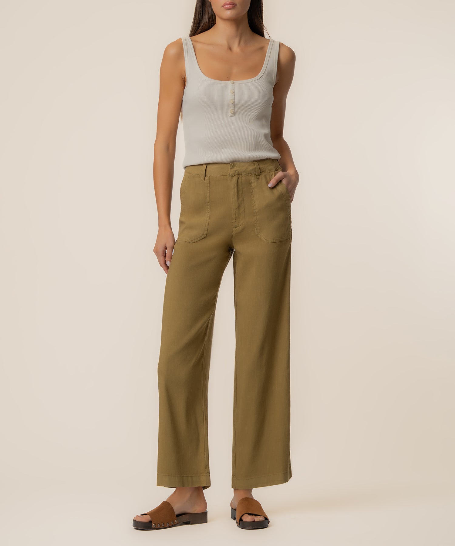 Topaz Linen Wide Leg, Petite in Artichoke - Kut from the Kloth
