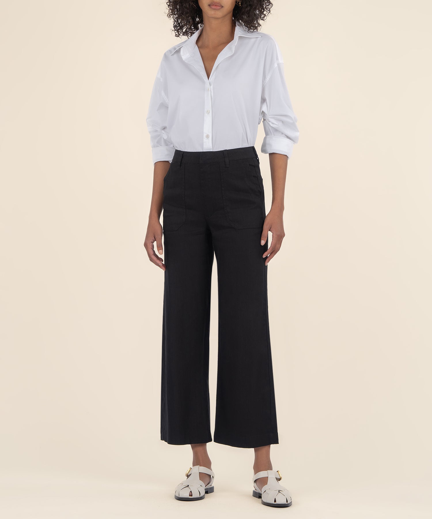 Topaz Linen Wide Leg, Petite in Black