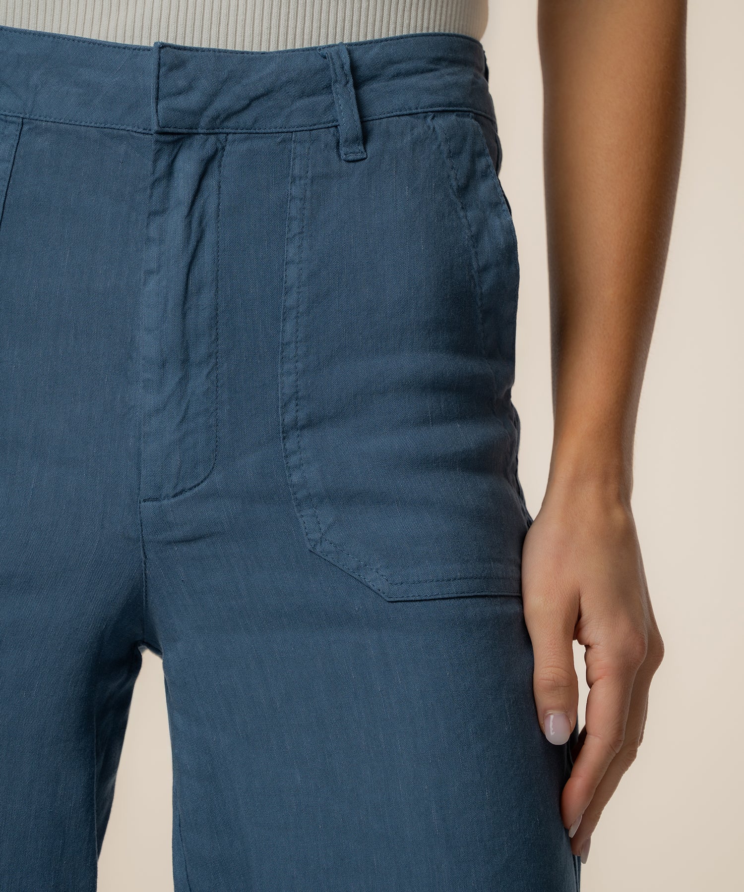 Topaz Linen Wide Leg, Petite in Coastal Blue