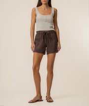 Katana Linen Drawstring Short in Chocolate