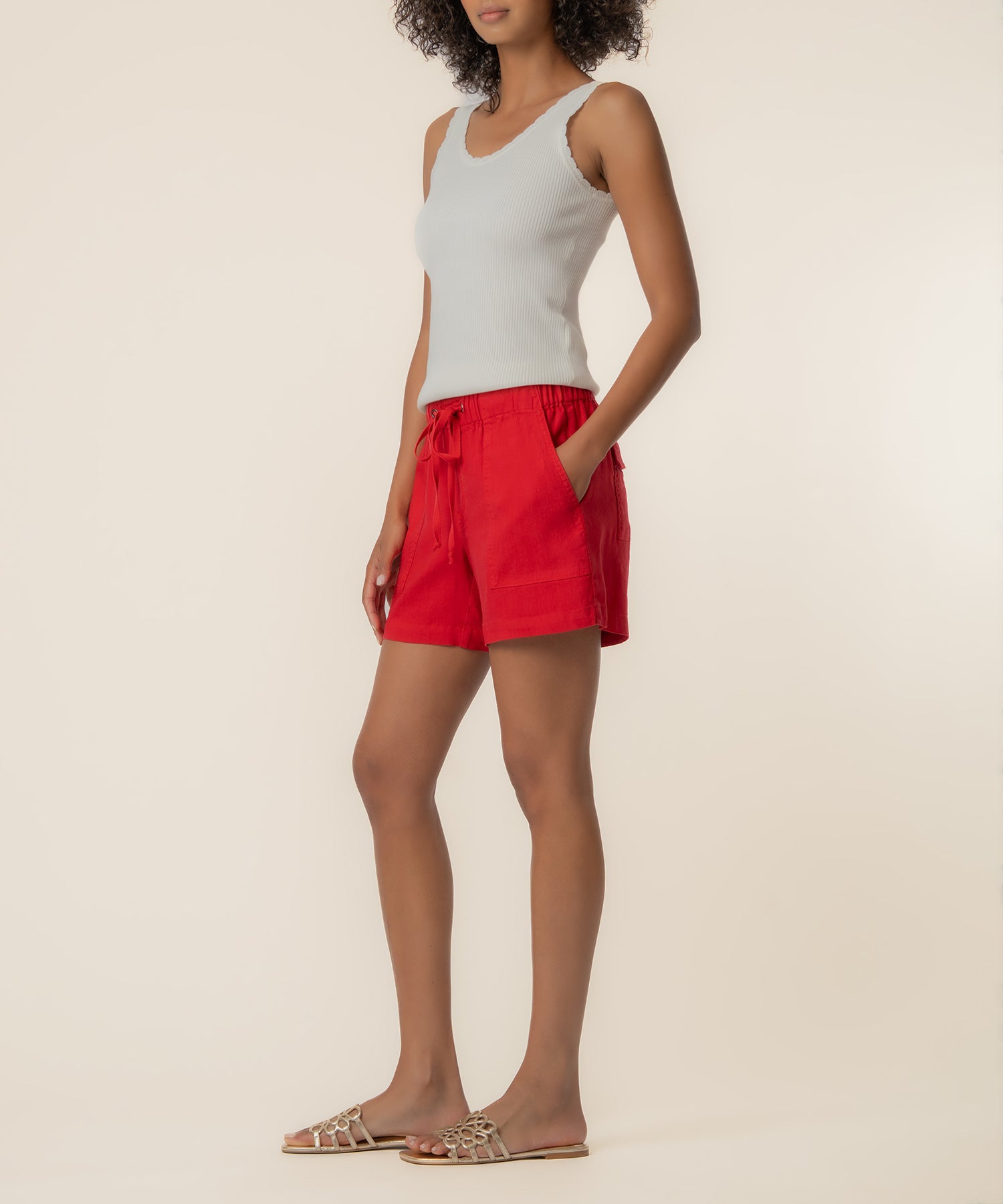 Katana Linen Drawstring Short in Tomato - Kut from the Kloth