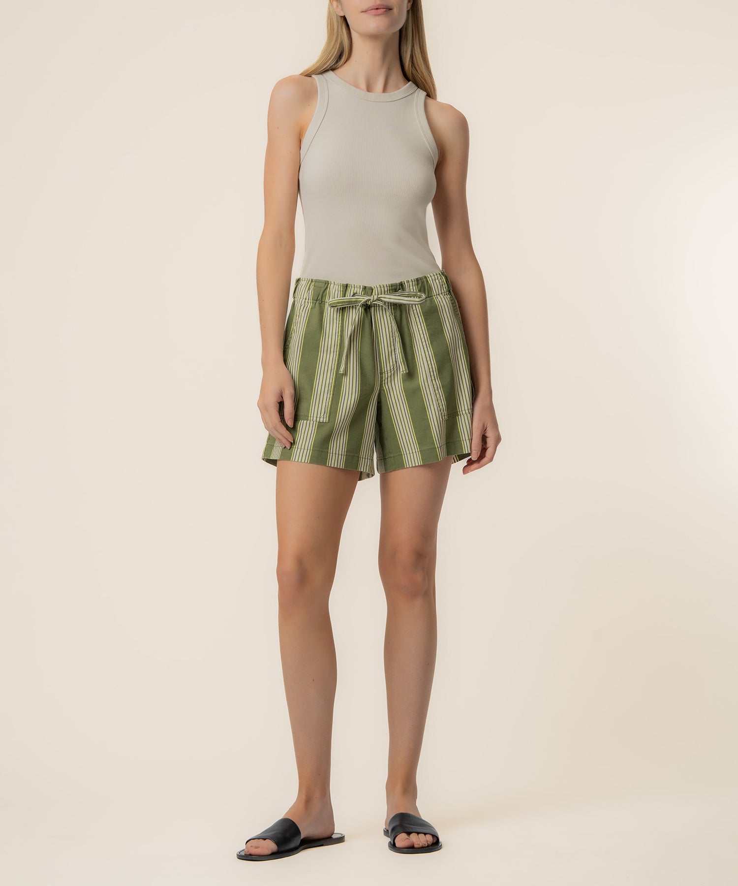 Katana Linen High Rise Short in Olive/Ivory