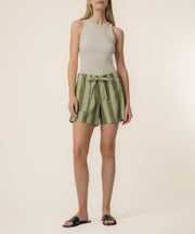 Katana Linen High Rise Short in Olive/Ivory