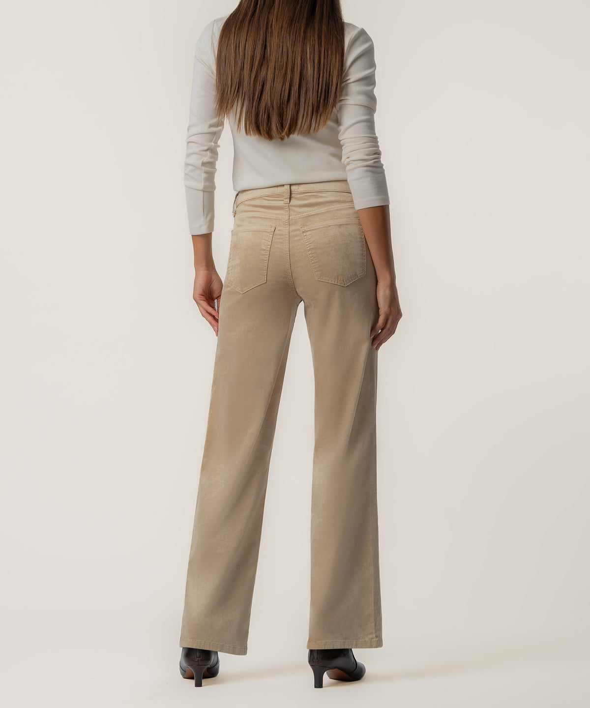 Jean Velveteen High Rise Flare, Short Inseam in Champagne