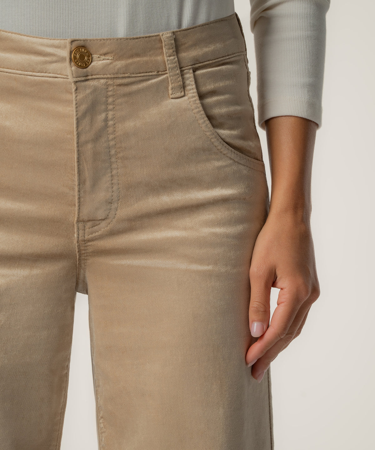 Jean Velveteen High Rise Flare, Short Inseam in Champagne