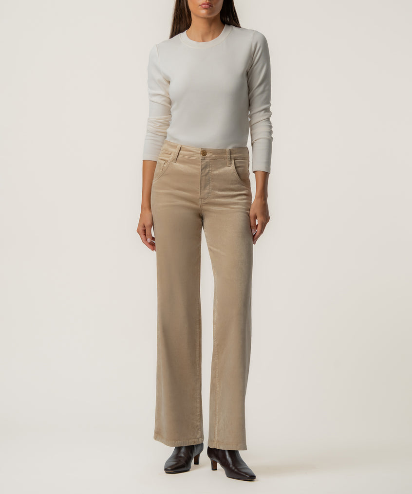 Jean Velveteen High Rise Flare, Short Inseam in Champagne