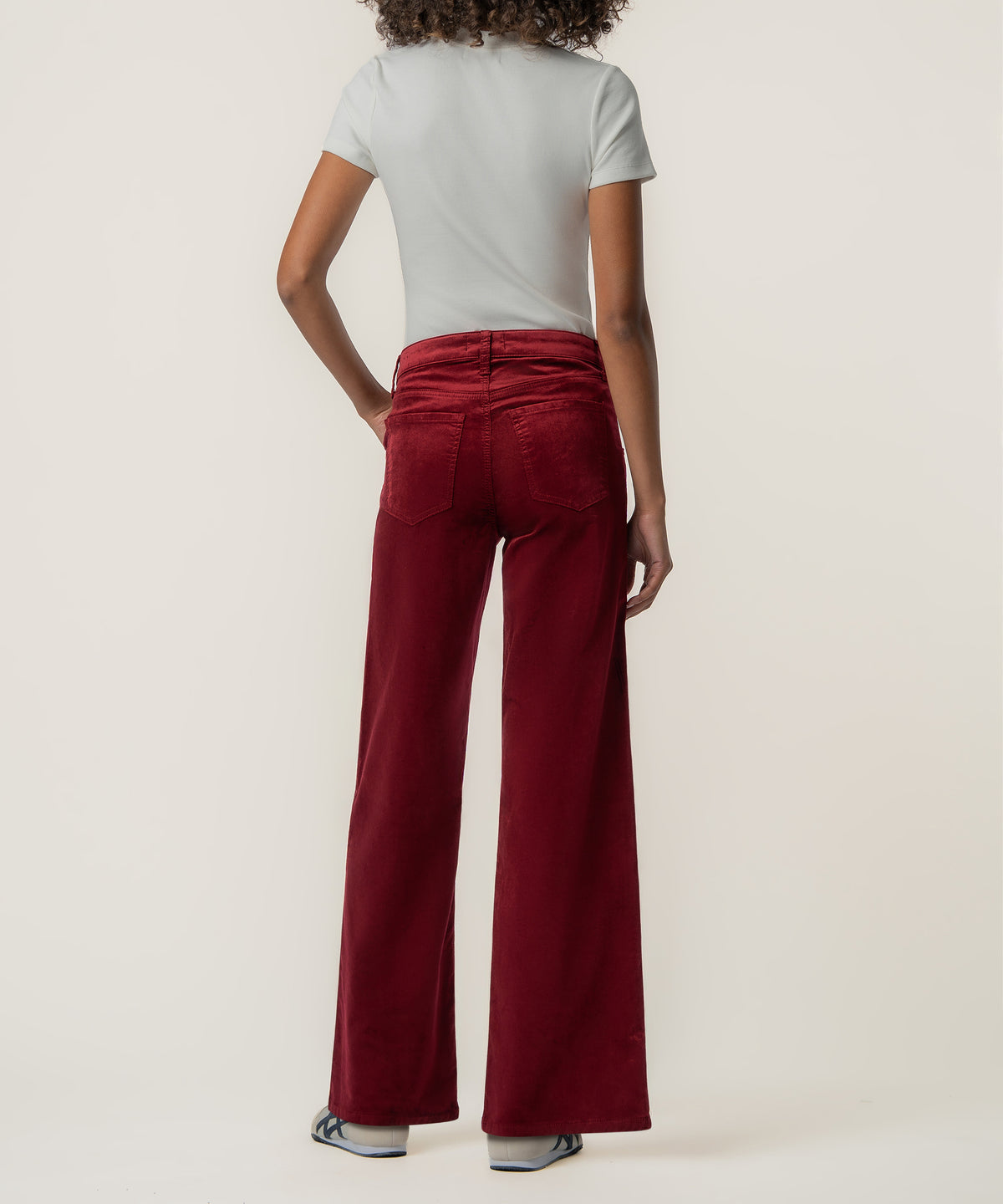 Jean Velveteen High Rise Flare in Cranberry