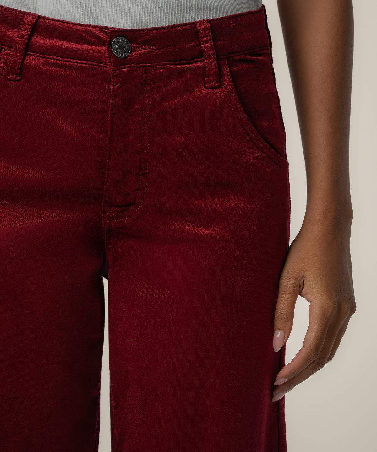 Jean Velveteen High Rise Flare in Cranberry