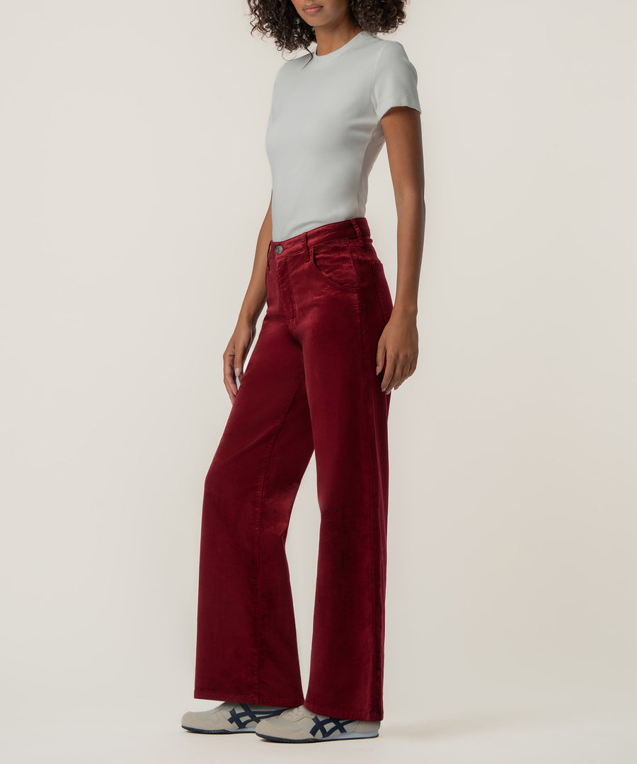 Jean Velveteen High Rise Flare in Cranberry