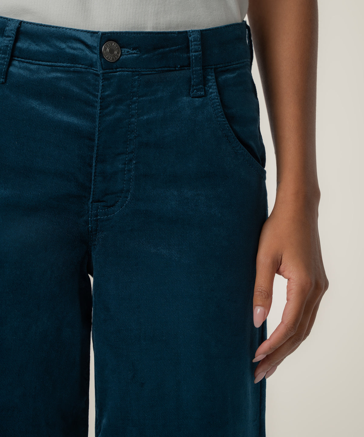 Jean Velveteen High Rise Flare in Teal