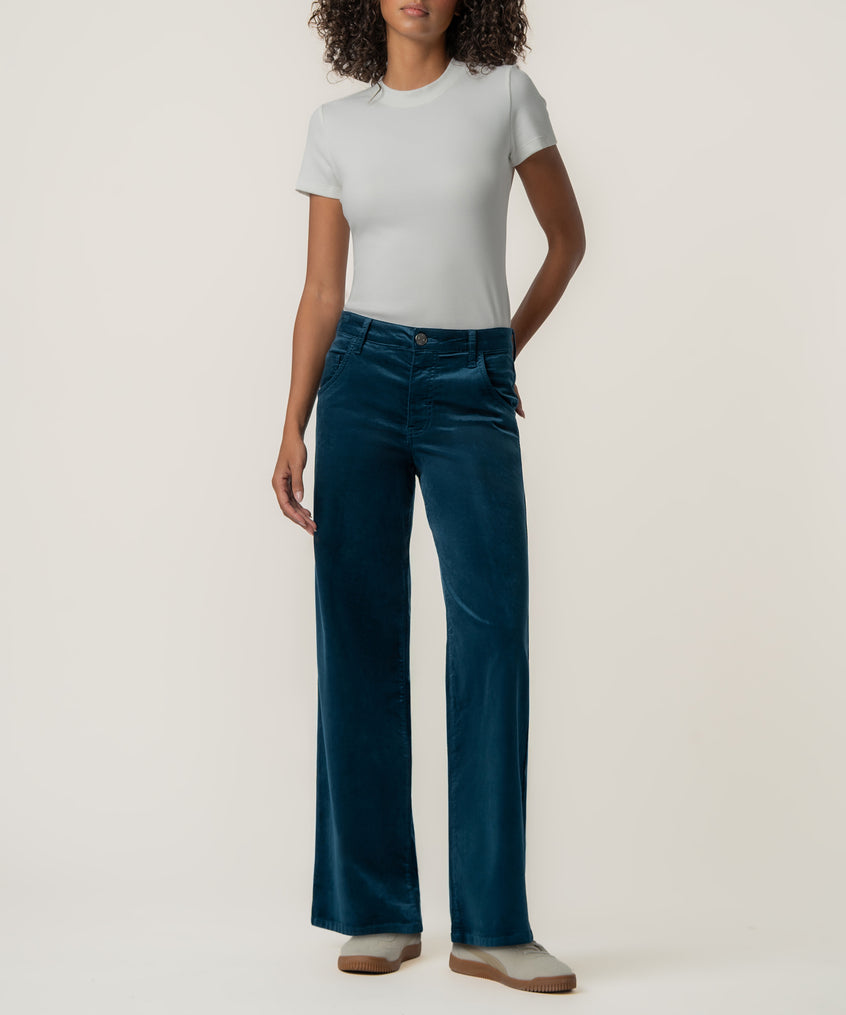 Jean Velveteen High Rise Flare in Teal