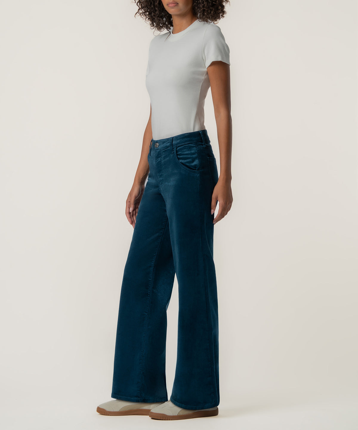 Jean Velveteen High Rise Flare in Teal