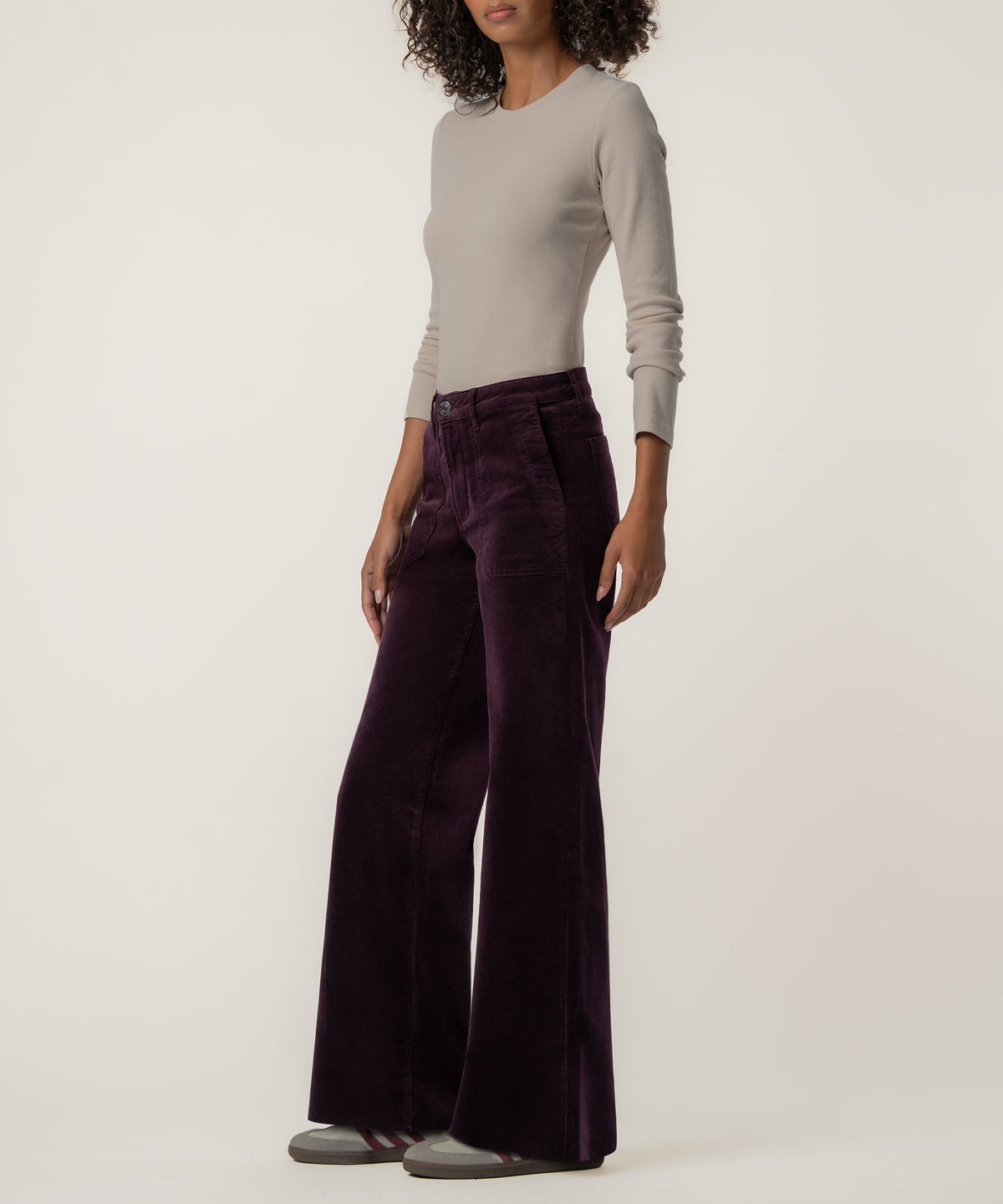 Meg Velveteen High Rise Wide Leg in Plum