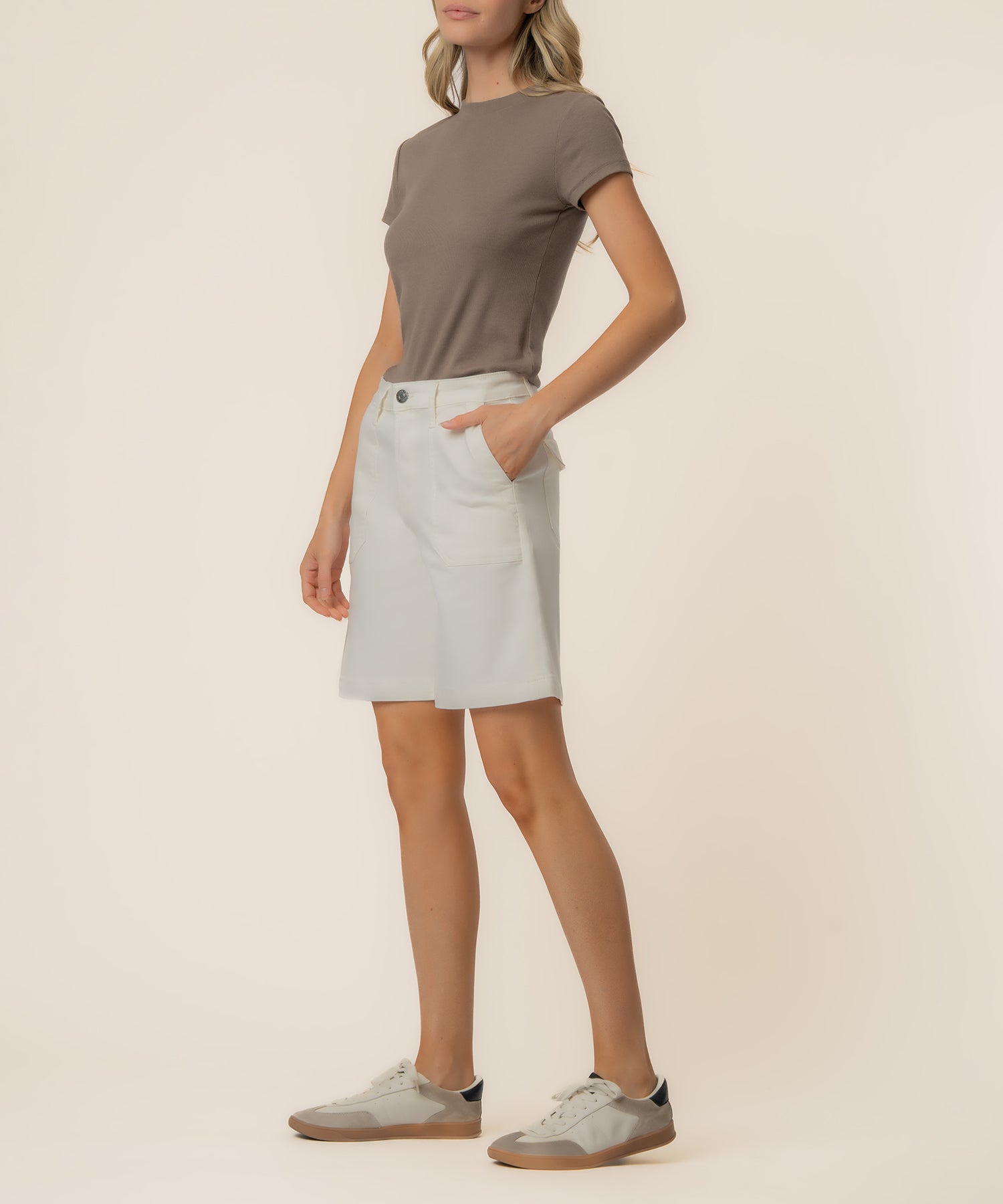 Hailey High Rise Bermuda Short, Exclusive in Ecru