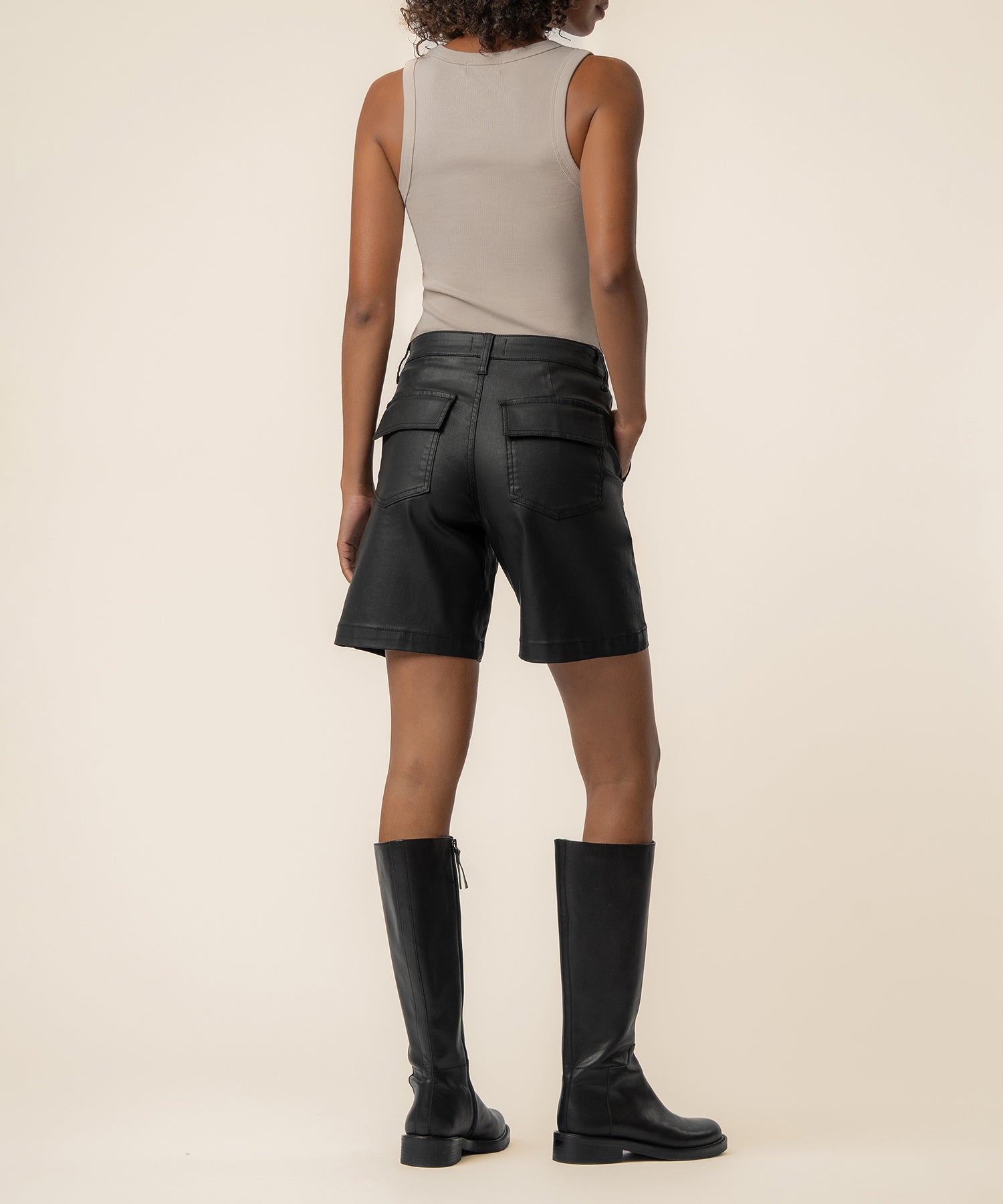 Hailey Coated High Rise Bermuda Short in Black