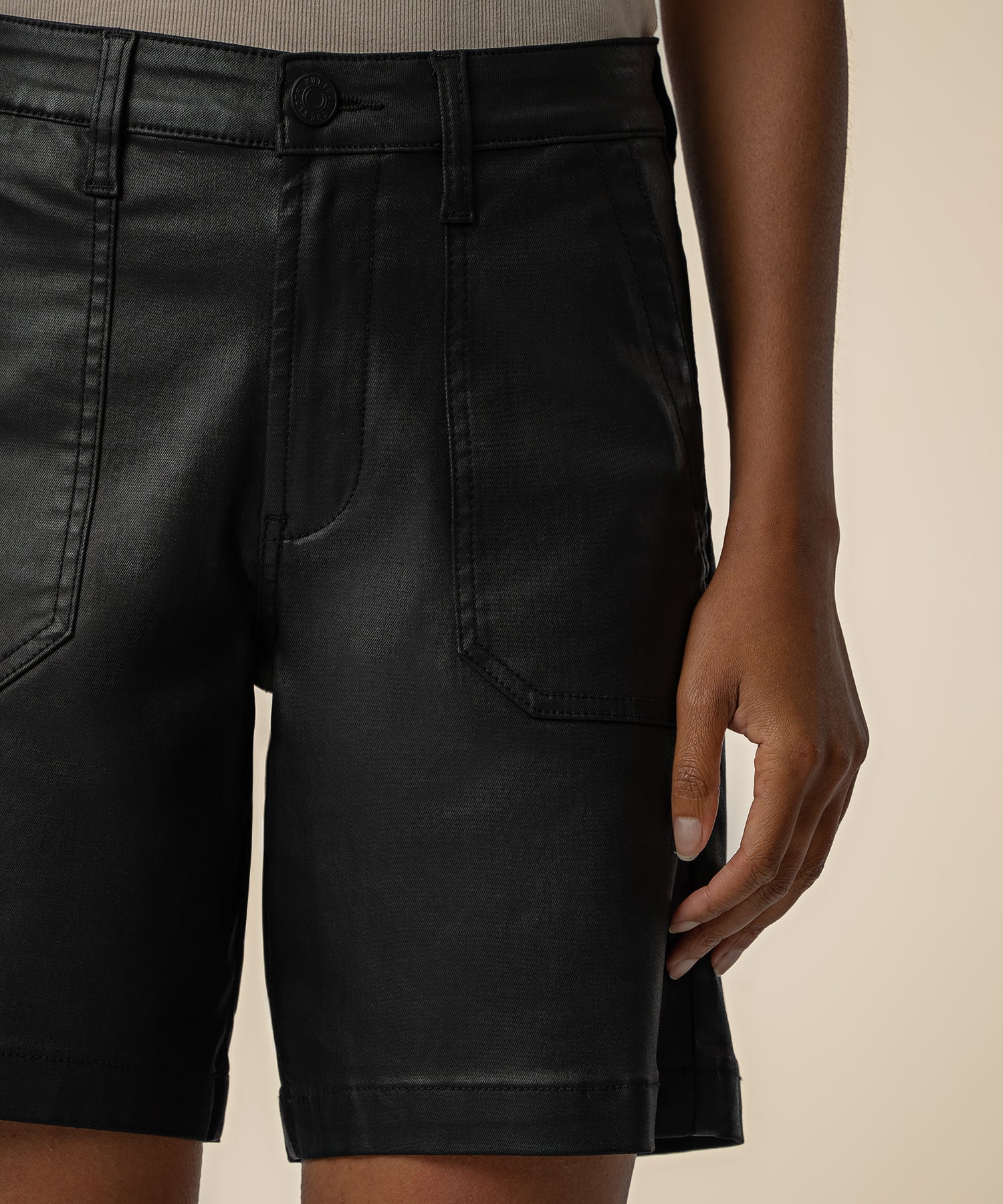 Hailey Coated High Rise Bermuda Short in Black