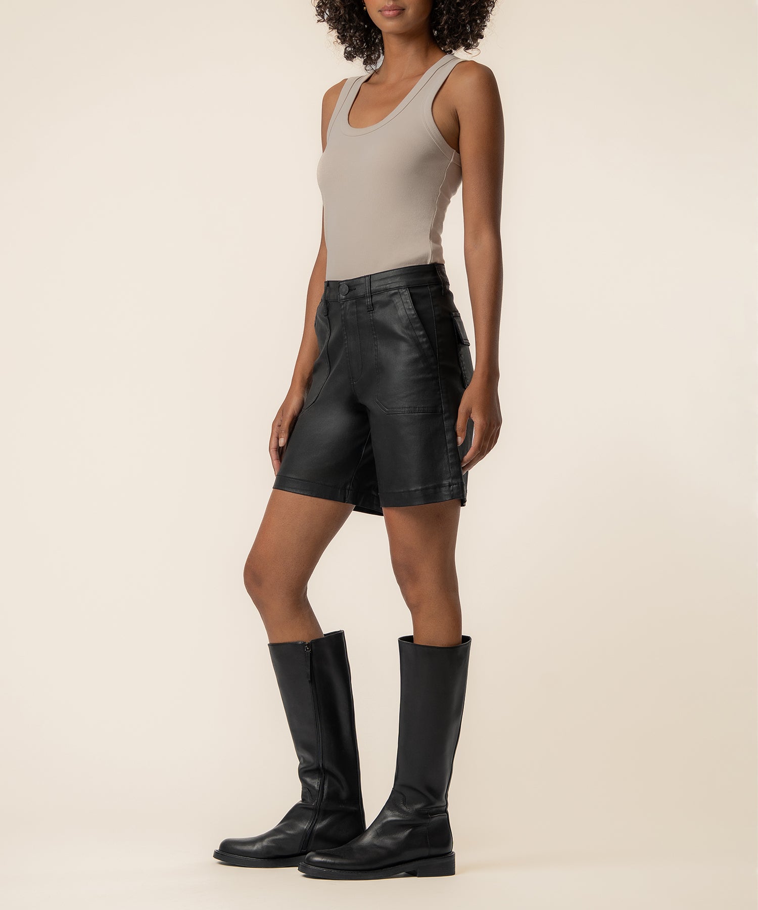 Hailey Coated High Rise Bermuda Short in Black