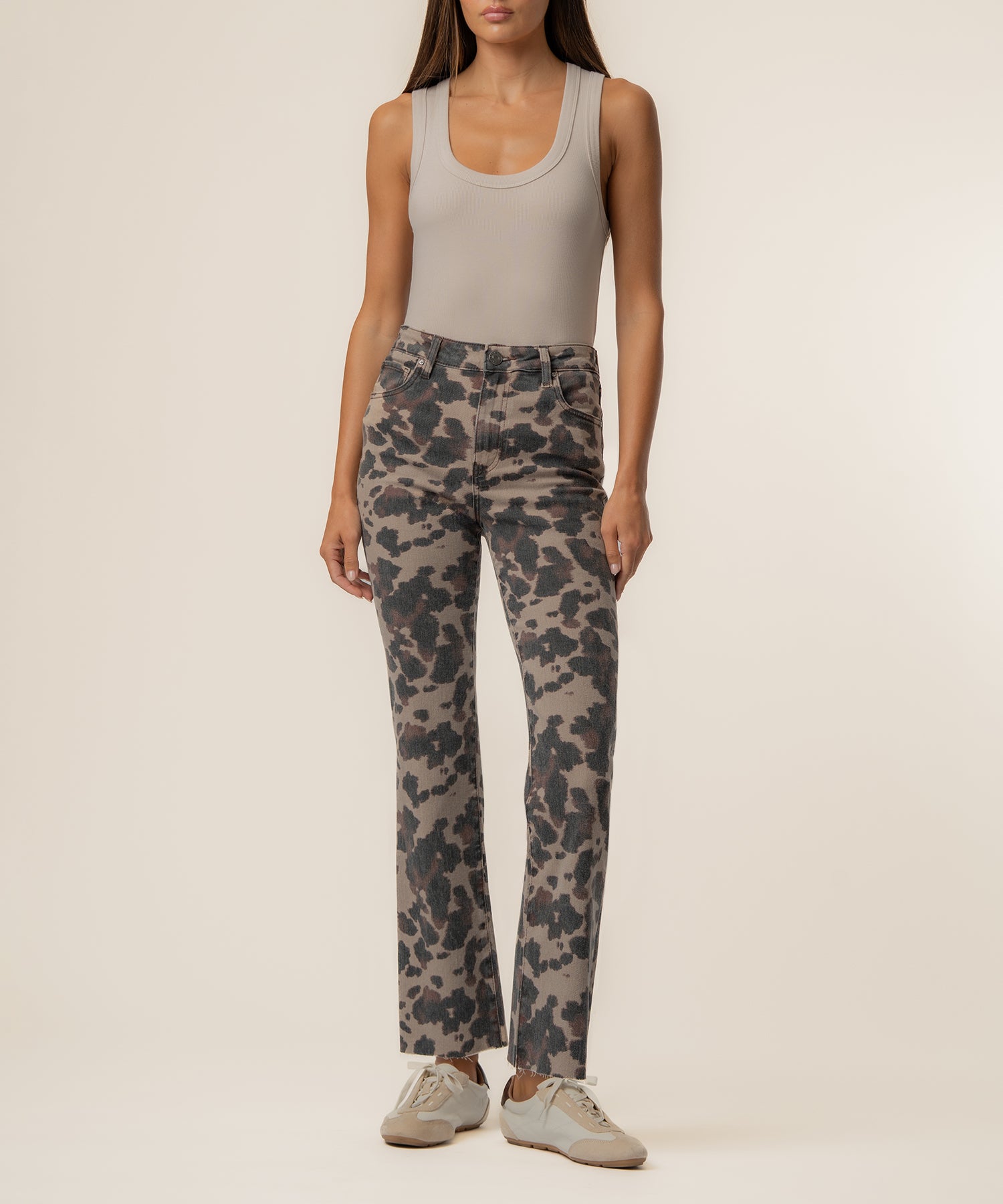 Kelsey High Rise Ankle Flare in Taupe