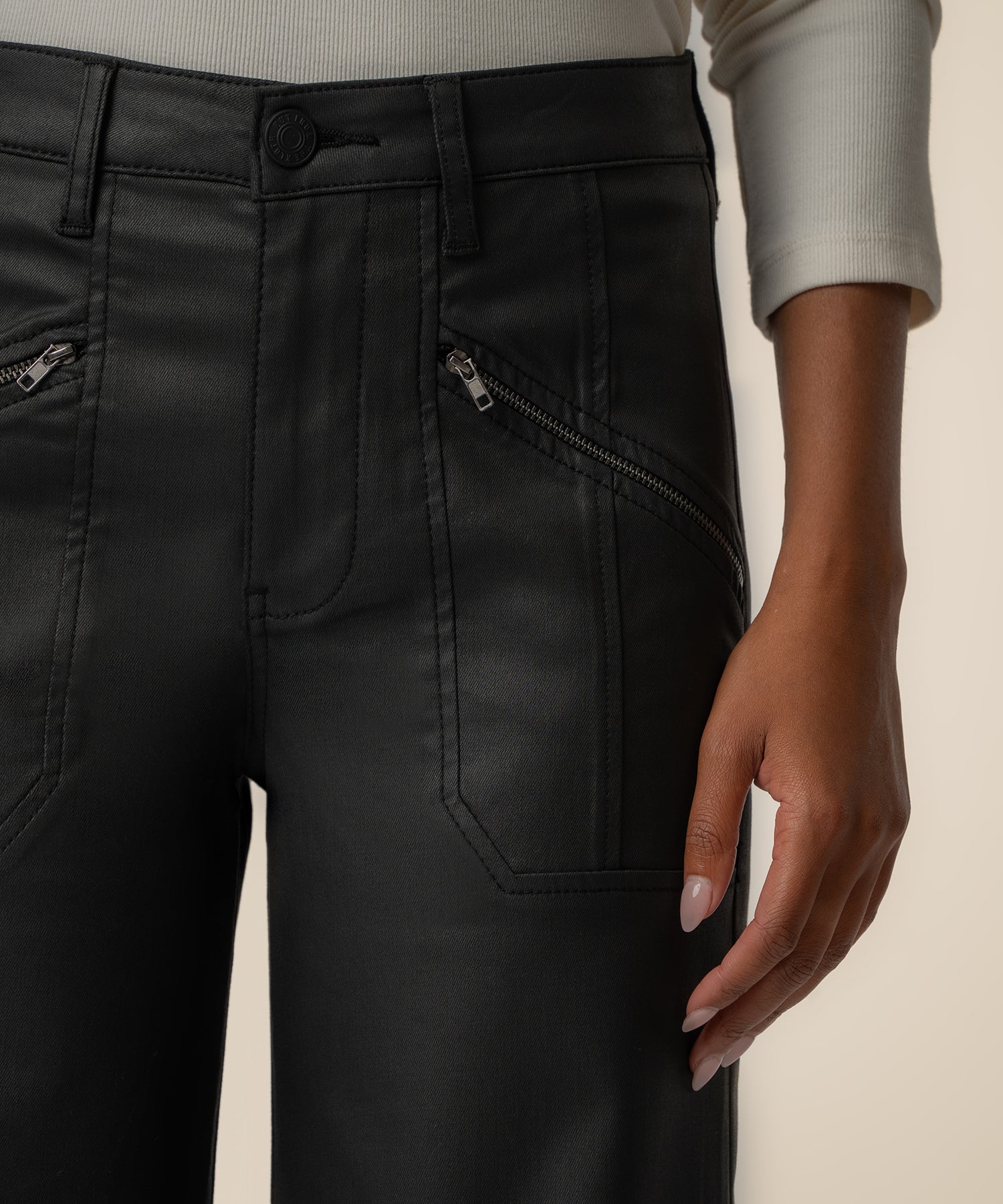 Meg Coated High Rise Wide Leg in Matte Black