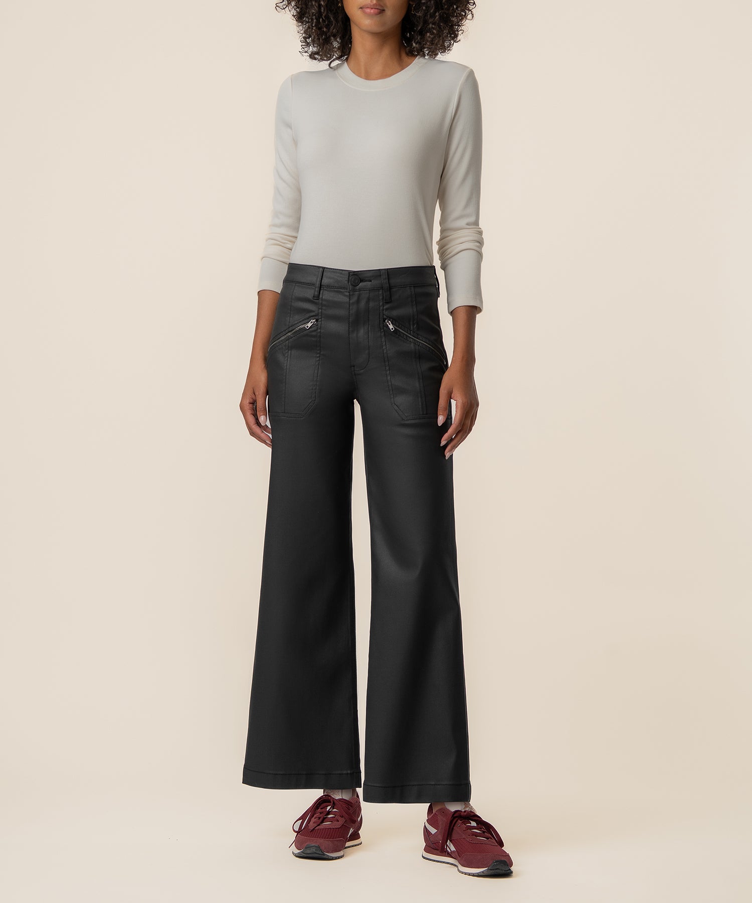 Meg Coated High Rise Wide Leg in Matte Black