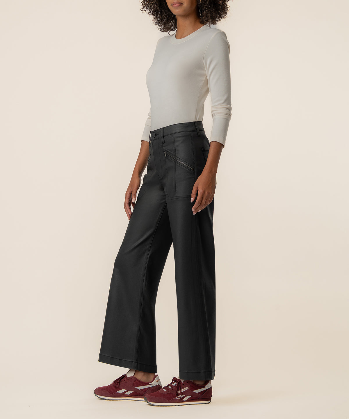 Meg Coated High Rise Wide Leg in Matte Black