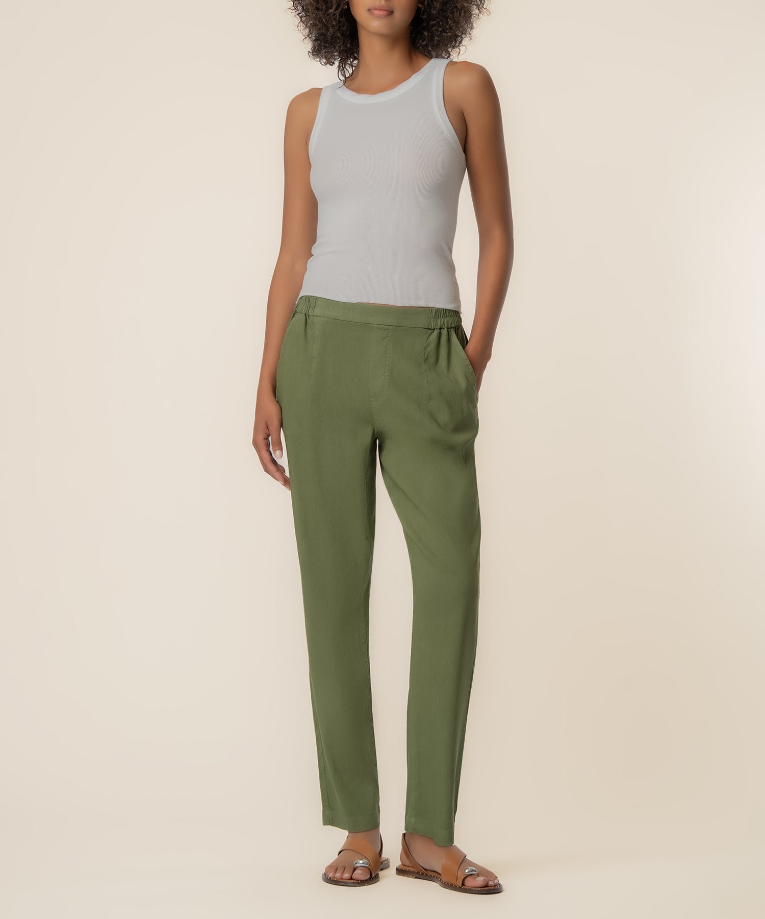 Rosalie Linen Tapered Pant, Petite in Dill