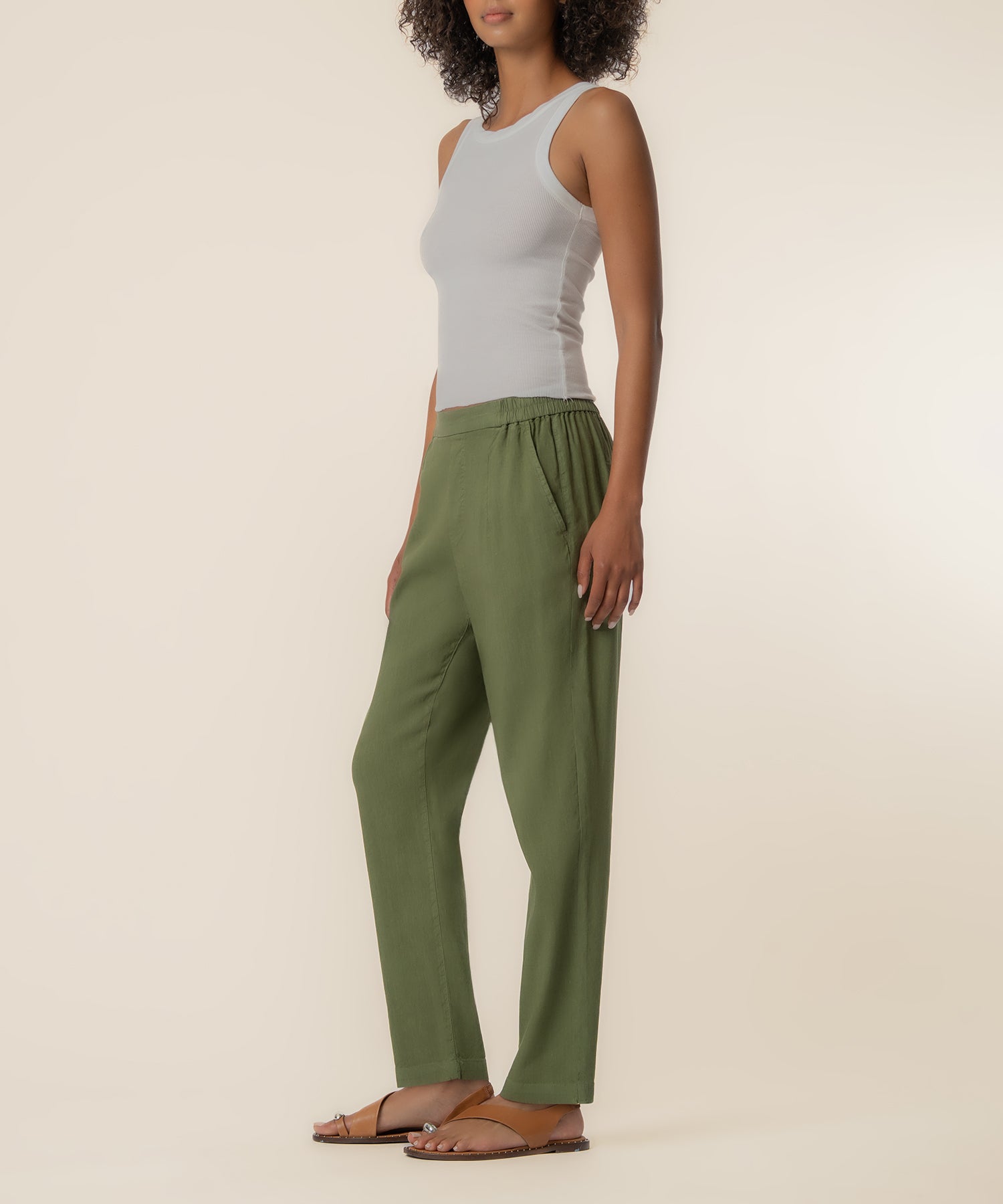 Rosalie Linen Tapered Pant, Petite in Dill