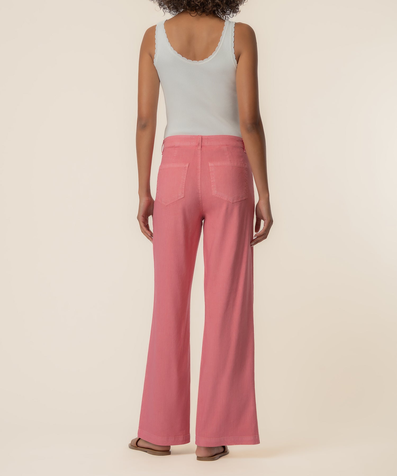 Meg Linen High Rise Wide Leg in Flamingo