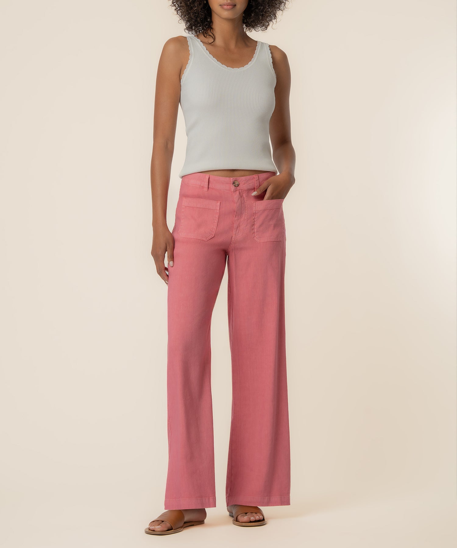 Meg Linen High Rise Wide Leg in Flamingo - Kut from the Kloth