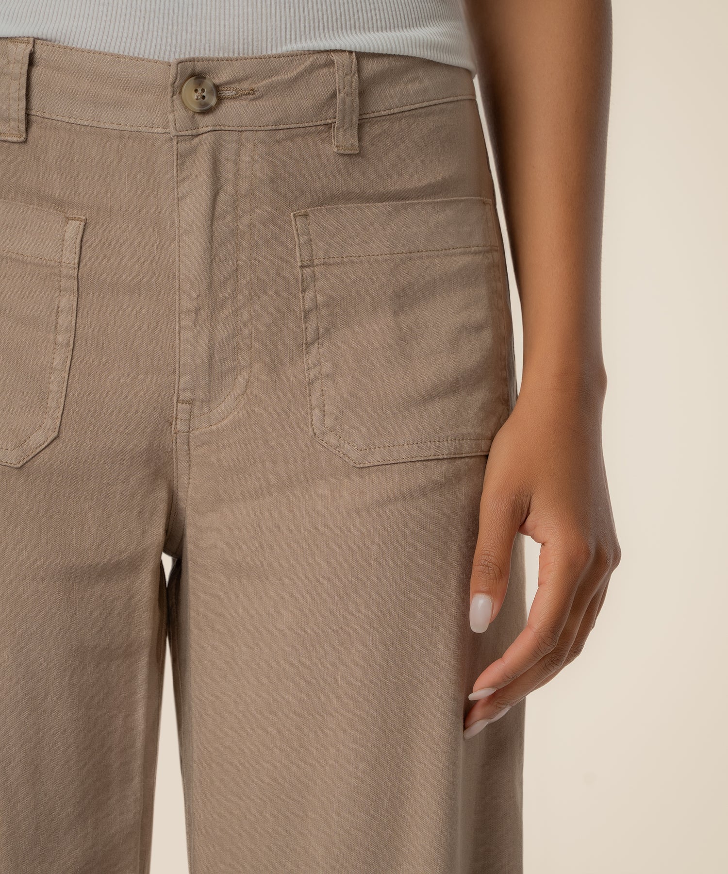 Meg Linen High Rise Wide Leg in Khaki