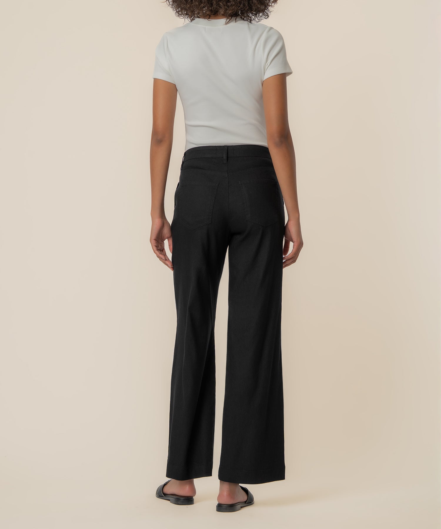 Meg Linen High Rise Wide Straight Leg, Petite in Black