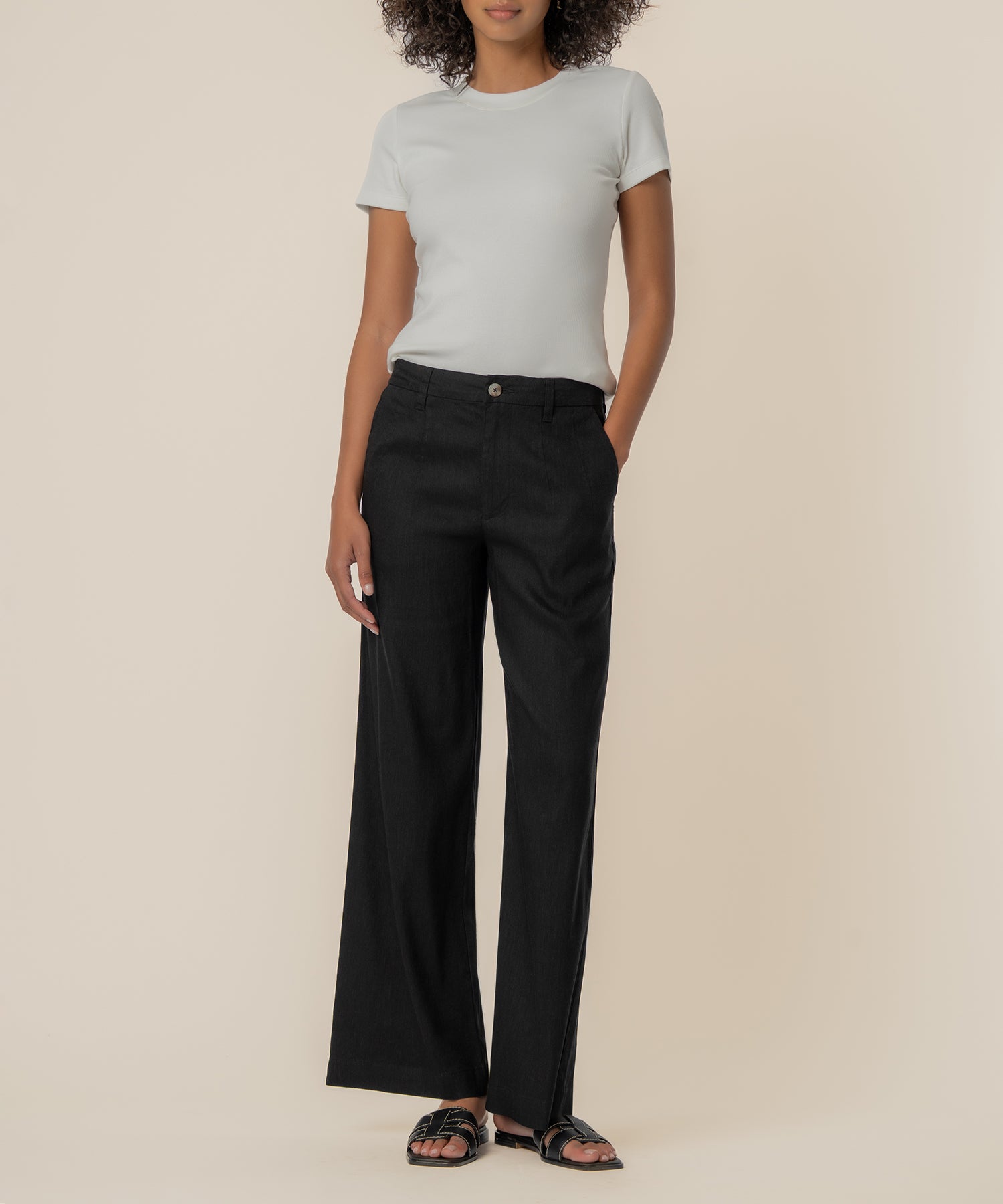 Meg Linen High Rise Wide Straight Leg in Black - Kut from the Kloth
