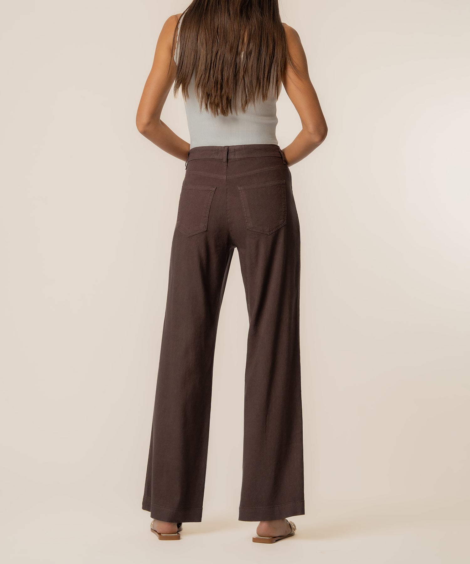 Meg Linen High Rise Wide Straight Leg in Chocolate - Kut from the