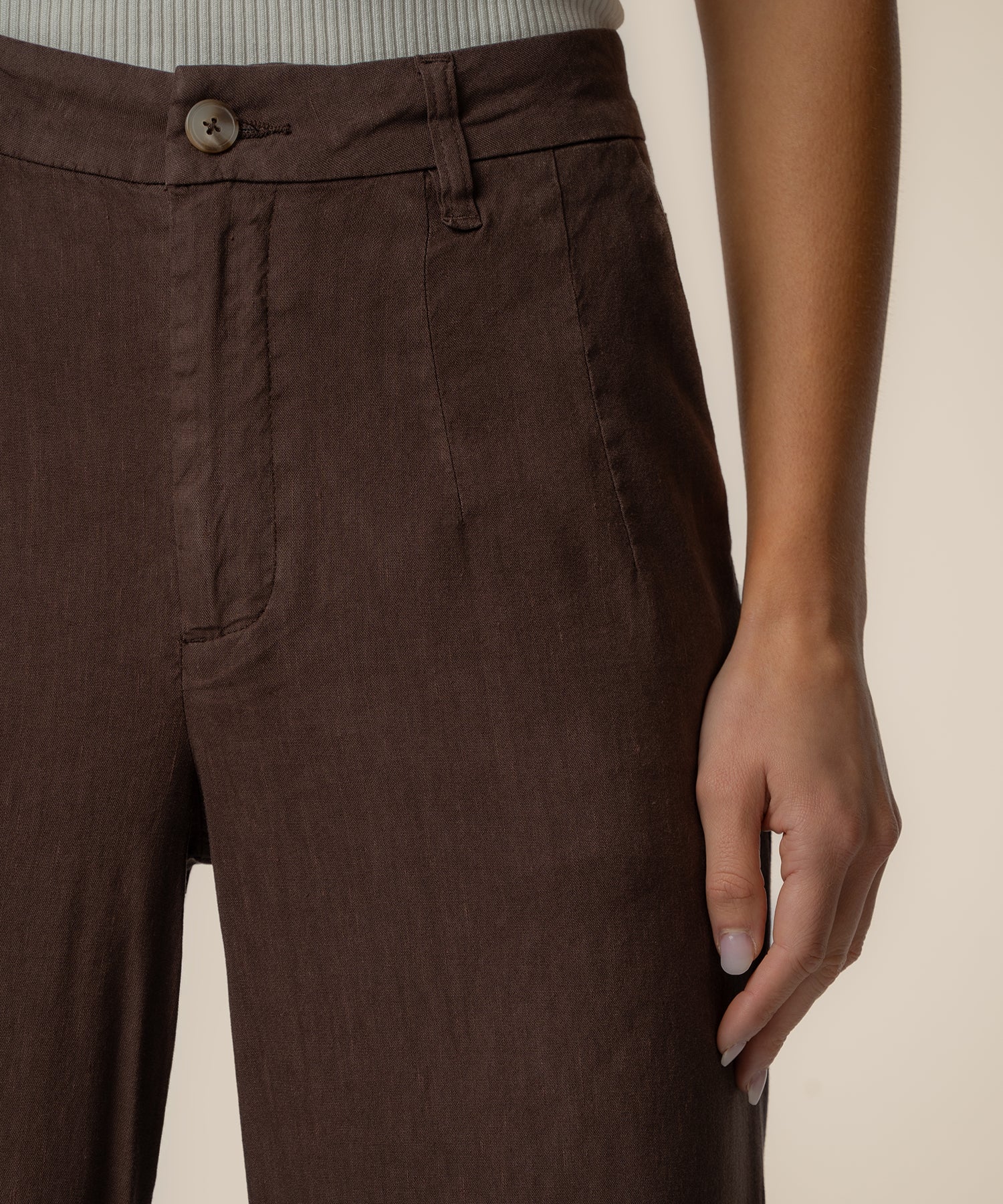 Meg Linen High Rise Wide Straight Leg in Chocolate