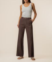 Meg Linen High Rise Wide Straight Leg in Chocolate