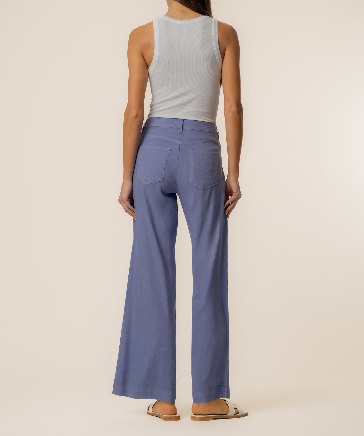 Meg Linen High Rise Wide Straight Leg in Cornflower