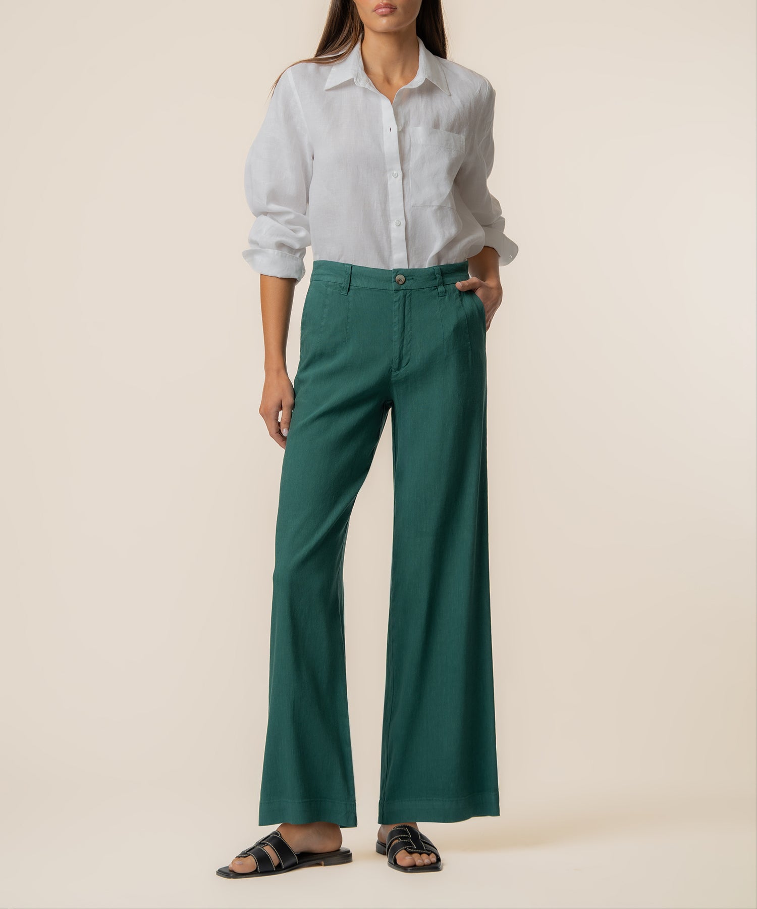 Meg Linen High Rise Wide Straight Leg