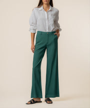 Meg Linen High Rise Wide Straight Leg in Jungle