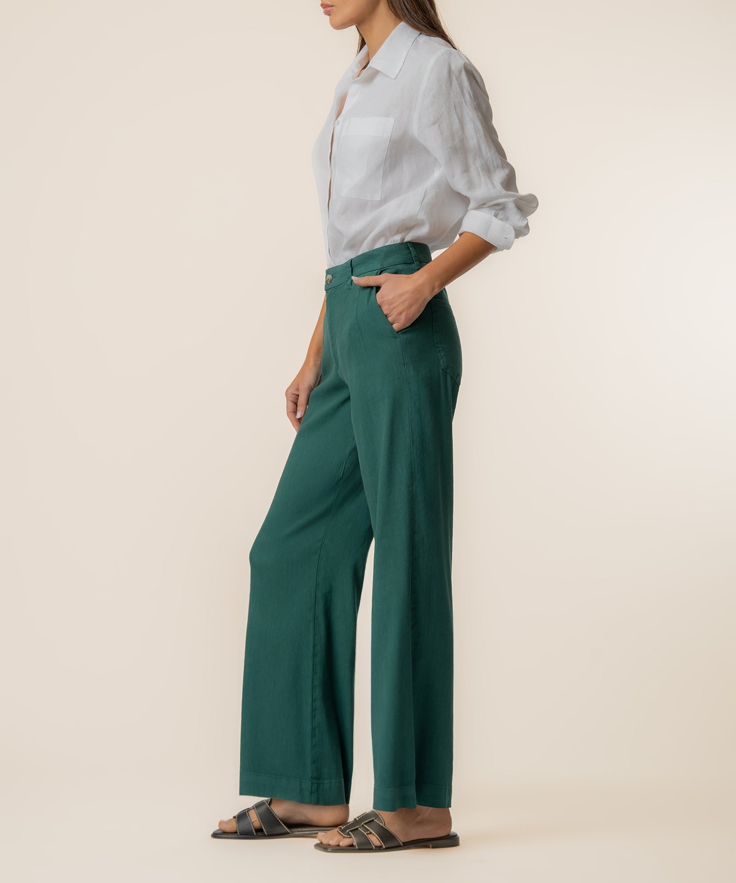 Meg Linen High Rise Wide Straight Leg in Jungle - Kut from the Kloth