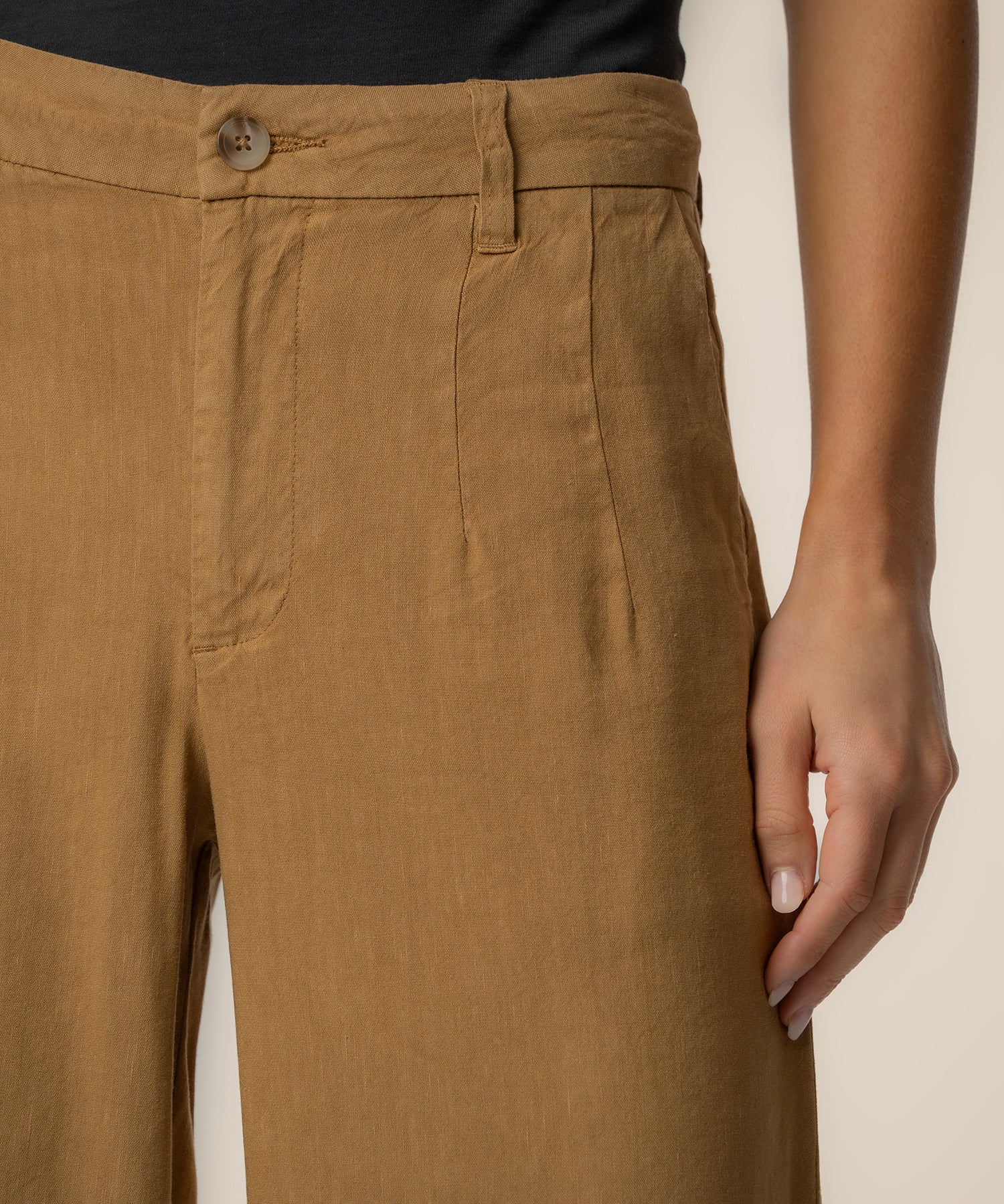 Meg Linen High Rise Wide Straight Leg in Wood