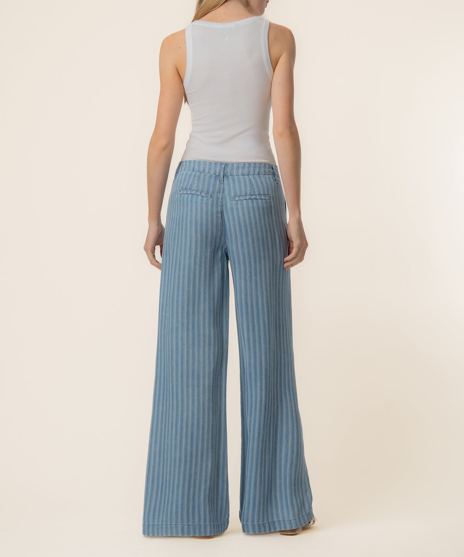 Ryan Tencel Stripe High Rise Wide Leg in Blue Ribbon