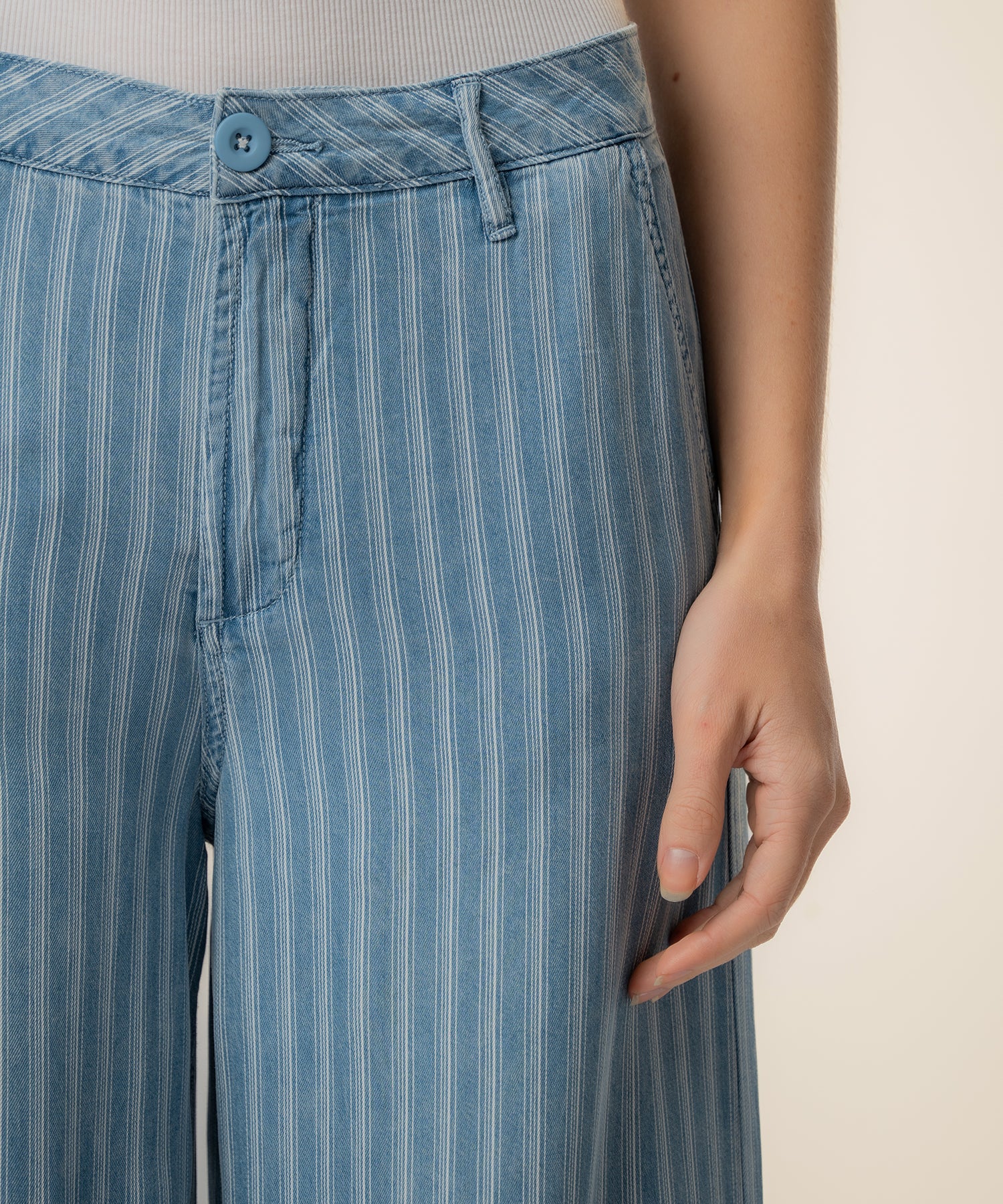 Ryan Tencel Stripe High Rise Wide Leg in Blue Ribbon