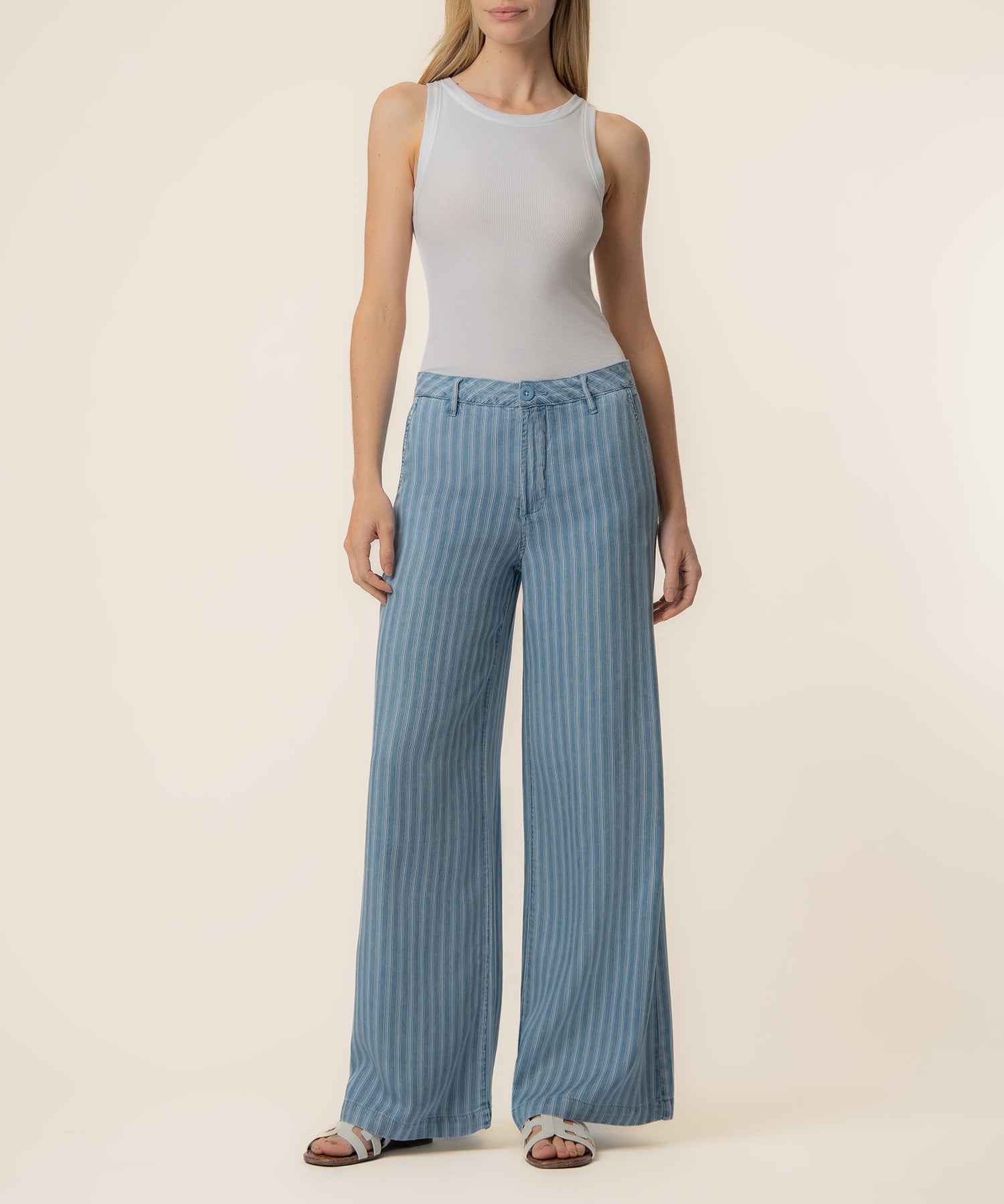 Ryan Tencel Stripe High Rise Wide Leg in Blue Ribbon - Kut from