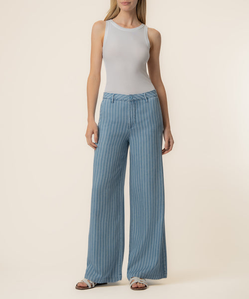 Ryan Tencel Stripe High Rise Wide Leg in Blue Ribbon - Kut from