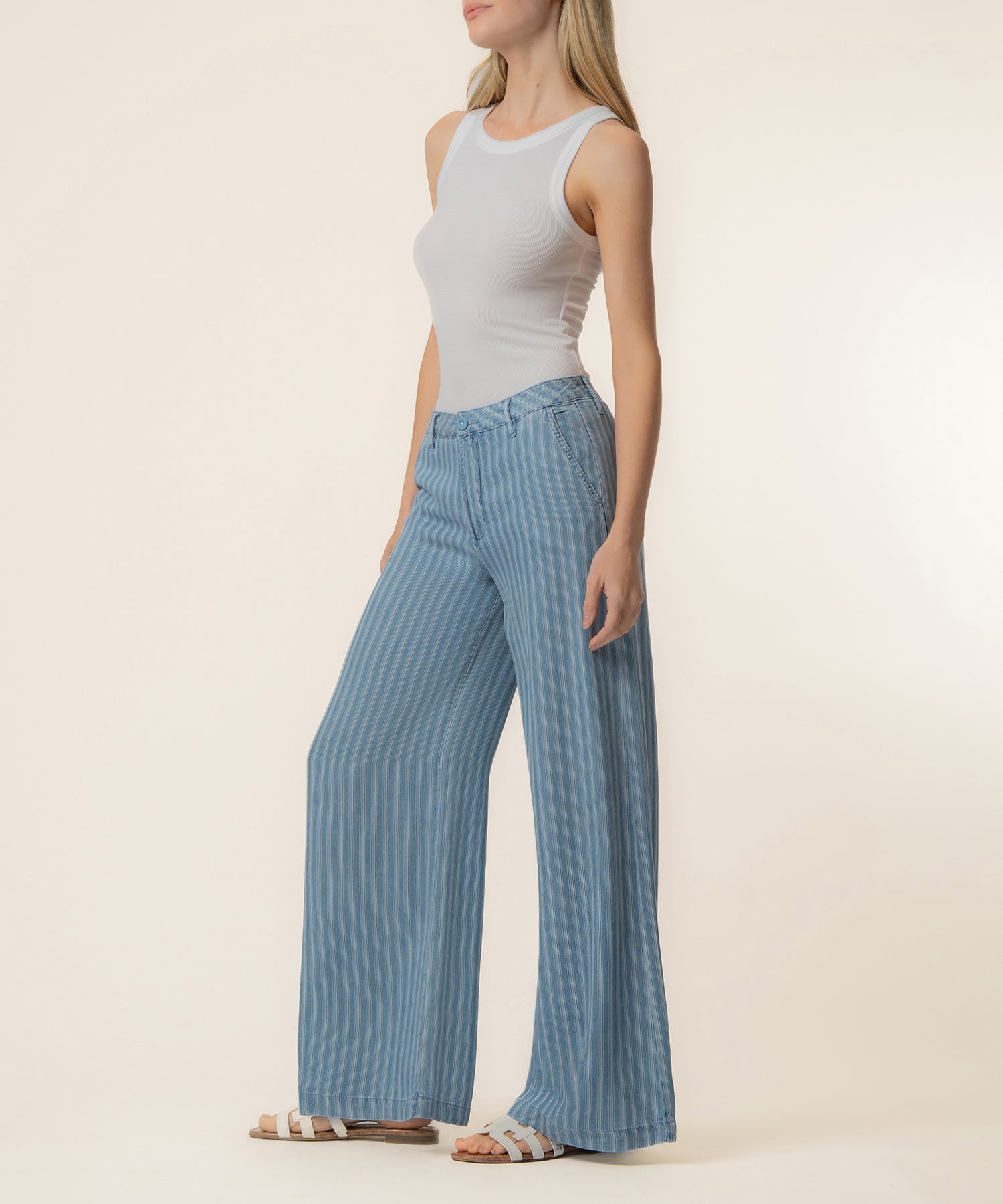 Ryan Tencel Stripe High Rise Wide Leg in Blue Ribbon