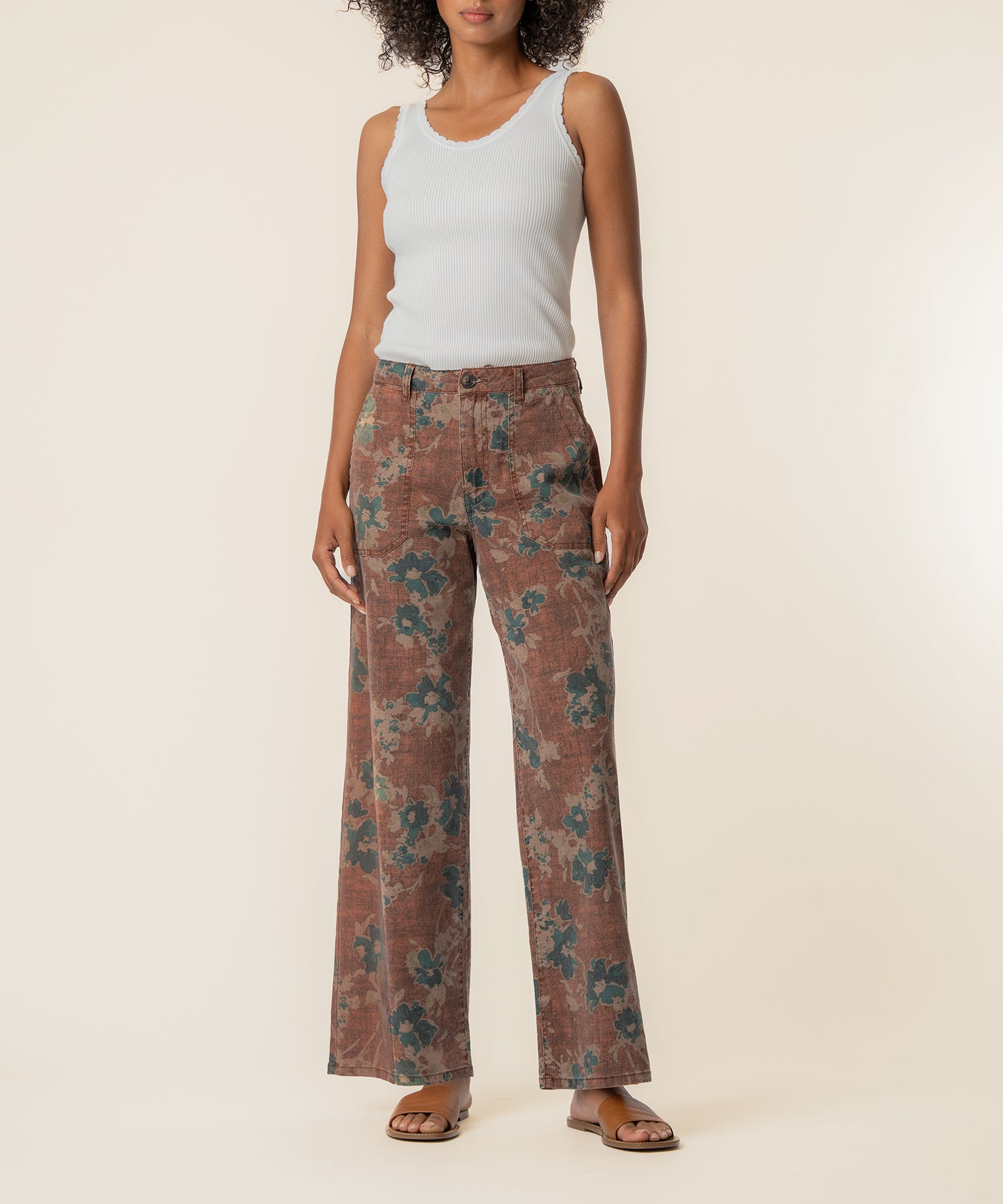 Colette Linen High Waist Straight Leg, Exclusive in Brown/Teal